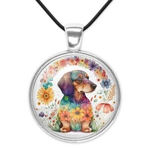Floral Dachshund Pendant Necklace 1 Inch